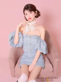 ROBE de FLEURS ニットツイード オフショル セットアップ ドレス