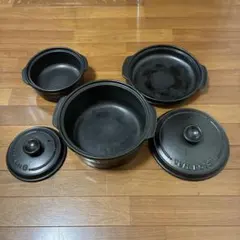 美品 STAUB 20cm ラウンドホットプレート 蓋なし4個 ストウブ 黒
