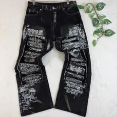 BERNINGS-SHOフレアデニム クラッシュ ペイント 英字 XL y2k - メルカリ