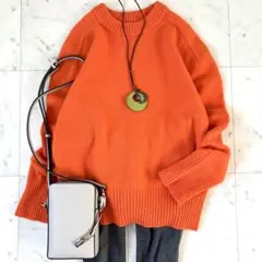 ミラオーウェン　ウールカシミヤラグランクルーネックニット　プルオーバー　オレンジ