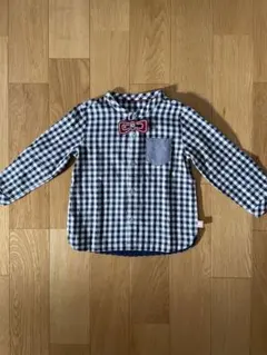 【美品】ノーカラーチェック長袖シャツ dave&bella