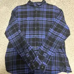 GU 黒と青のチェック 長袖シャツ