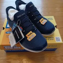 【スケッチャーズスリップイン】ワイドスニーカーネイビー23cm（タグ付）