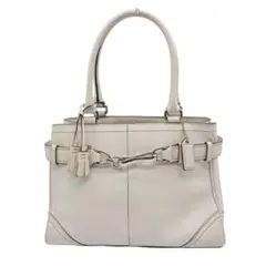 コーチ ハンドバッグ ホワイト レザー チェーン装飾付き　チャーム