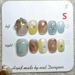 E104 Sサイズ　ハンドメイド　ネイルチップ　ベリーショート