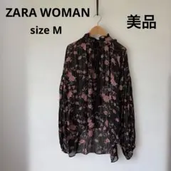 【美品】wg86 ZARA WOMAN ブラウス sizeM 黒/ブラック 花柄のサムネイル