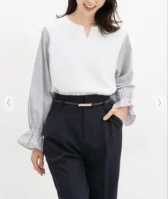キーネックトップス　ボーダー　長袖　トップス　ハニーズ　honeys オフィス