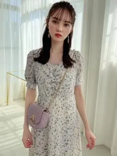 GRL 花柄バックリボンギャザーワンピース [mc068] アイボリー M