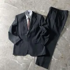 スーツセットアップ ストライプ チャコールグレー ウール キュプラ セレモニー