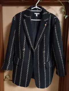 ダブルブレストテーラードジャケット 黒ブラック ストライプ柄