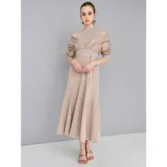 MERCURYDUO 異素材ドッキングフレアニットワンピース（ベルト付属なし）