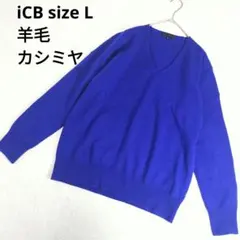 アイシービー Vネック セーター 長袖 羊毛 カシミヤ L ブルー