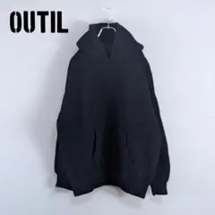 OUTIL｜ウール ニットパーカー フーディー / ブラック フランス製