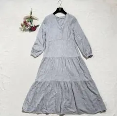 ザラ　エンブロイダリー パネルミディ　ワンピース　ティアード　マキシ丈　グレー
