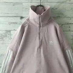 アディダス 刺繍ロゴ ハーフジップ スウェット L～XL相当 短丈 くすみ紫