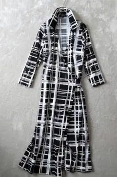 a2728　リフレクト チェック柄 ロングラップワンピース　巻きガウン