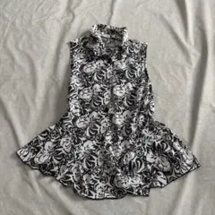 ノースリーブブラウス 花柄 モノトーン ペプラム 白黒 y2k