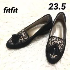 美品✨fitfit【23.5】タッセルライトアップパンプニーカー レオパード　黒