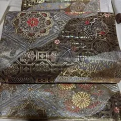 名古屋帯 絞り雲取り鹿の子と芝文に笹の葉模様 グレー 和装着物 正絹 4NH12 名古屋帯 絞り雲取り鹿の子と芝文に笹の葉模様 グレー 和装着物 正絹