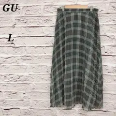 ジーユー 【L】 チェックプリーツロングスカート グレー