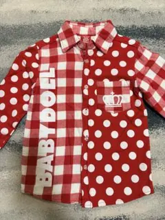 BABY DOLL 赤 チェック 水玉 長袖シャツ 120