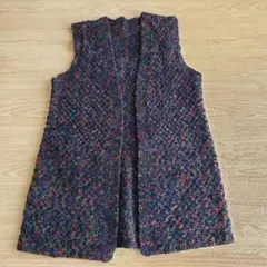 手編みのニットベスト ミックスカラー 混色 羽織 前開き ハンドメイド