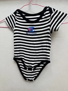 Champion 半袖ボディスーツ 80cm 黒白ストライプ