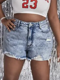 SHEIN SXY プラス ダメージデニム　ショートパンツ　1XL
