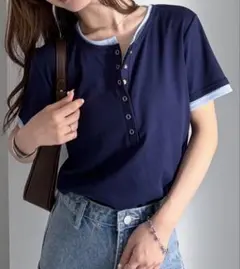 【新品タグ付き】RANAN レイヤードヘンリーネックＴシャツのサムネイル