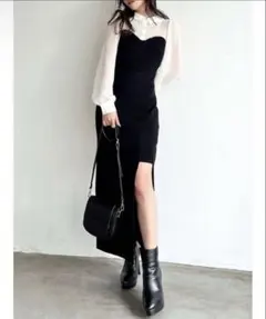 RESEXXY リゼクシー ニットレイヤードシャツワンピース ブラック