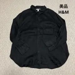 美品　H&M LINEN 長袖シャツ ブラック Lサイズのサムネイル