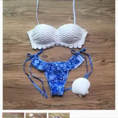 バンドゥビキニ 2点セット水着 ワイヤービキニ 花レース