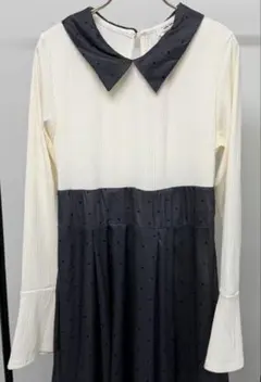 mily bilet 切り替え配色フレア袖ドッキングワンピース XL