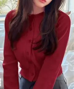 【ボタン・タグ付き】GRL ショート丈ニットカーディガン　赤　[an1509]