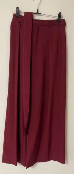 GＵ　ワイドパンツ ワインレッド　ウエストリボンワイドパンツ　赤　ワインレッド