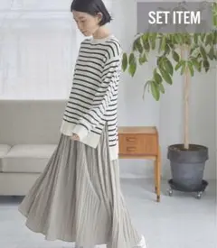 アメリカンホリックSET プリーツワンピース+片畦ニットプルオーバー新品