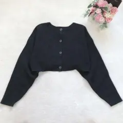 ミスティック 長袖ショート丈ニットカーディガン レディーストップス 黒