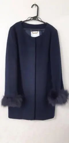 美品フォックスファーノーカラーコート