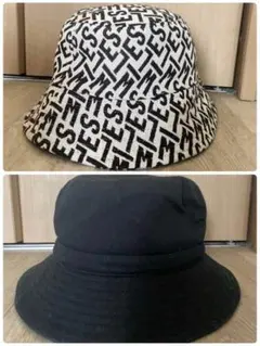 【限定2点セット】H&M モノグラム バケットハット 黒