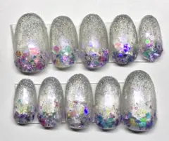 マグネット×パープルホログラム 【現品販売】ジェルネイル ネイルチップのサムネイル
