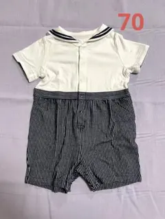 セーラー襟　ストライプ　ロンパース　コムサ