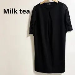 Milk tea 授乳口付 マタニティワンピース レース袖 黒　フォーマル