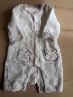 クリーム色ロンパース 70cm クマポケット付き