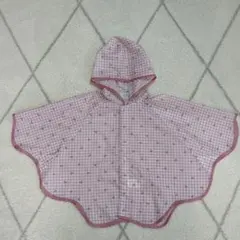 ピンクチェック柄レインポンチョ　80-100サイズ