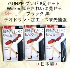 お値下げ グンゼ Walker ストッキング M-L ブラック 黒 6足セット