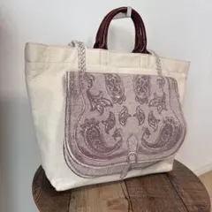 【美品】ear PAPILLONNER ペイズリー柄 トートバッグ キャンバス