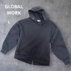 【GLOBAL WORK】チャコールグレー フード付きパーカー 後ろスリット入り