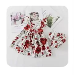 赤い花柄ドレスとショーツセット 12m
