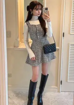 ラメツイードビスチェ×ミニフレアスカートセットアップ[ta173]