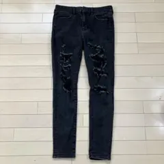5.27 アメリカンイーグル ダメージ スキニーデニム ブラックジーンズ 10